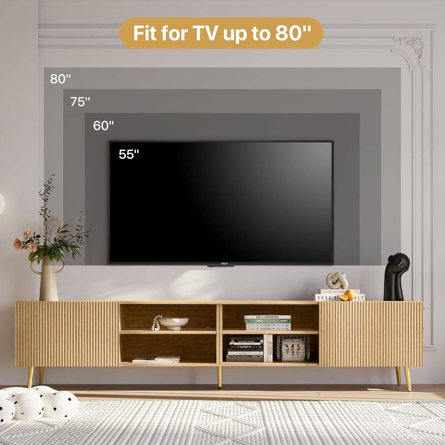 Eighty Six Inch TV Stand With Fluted Doors Entertainment Center