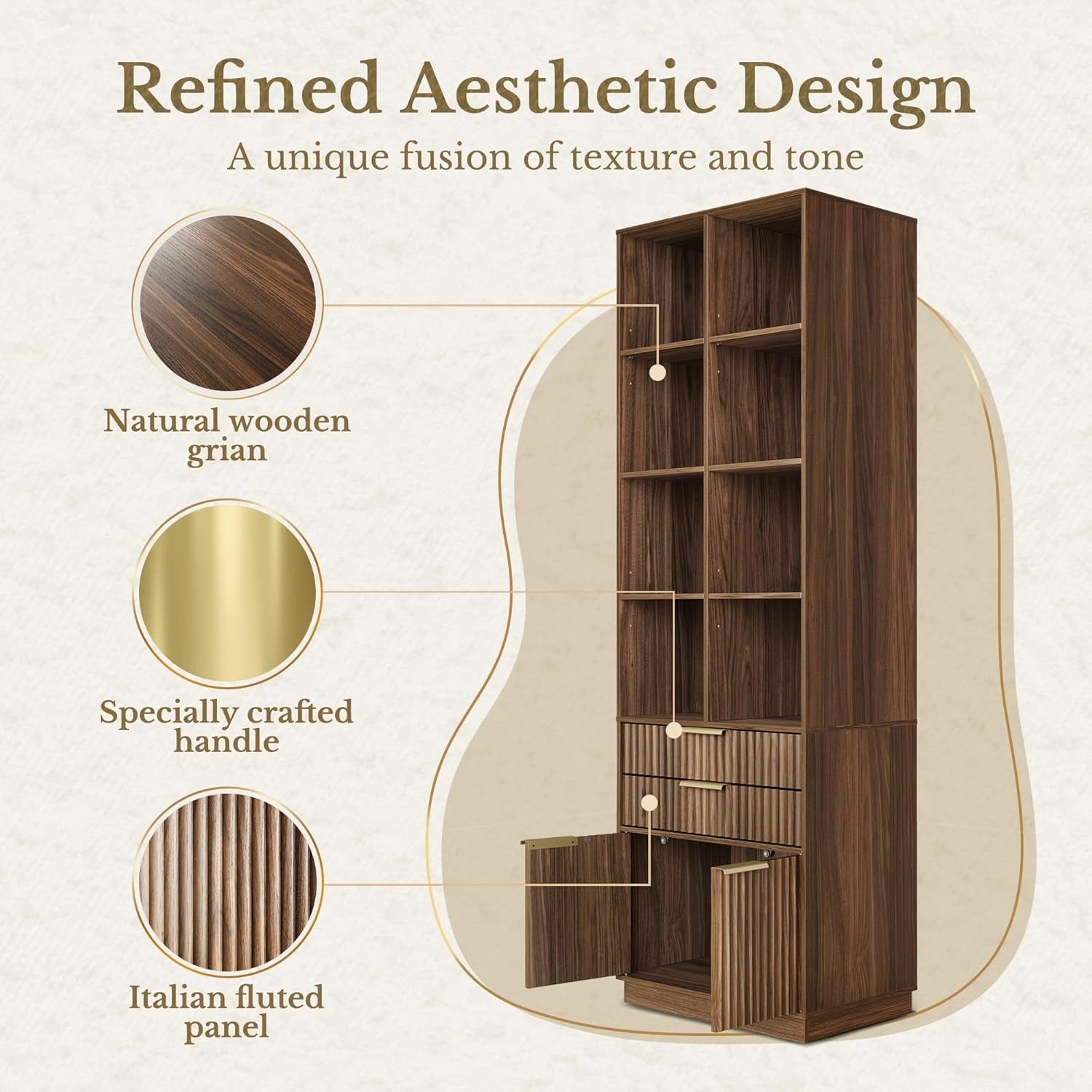 Seventy Three Inch Tall Black Walnut Bookcase With Doors Drawers