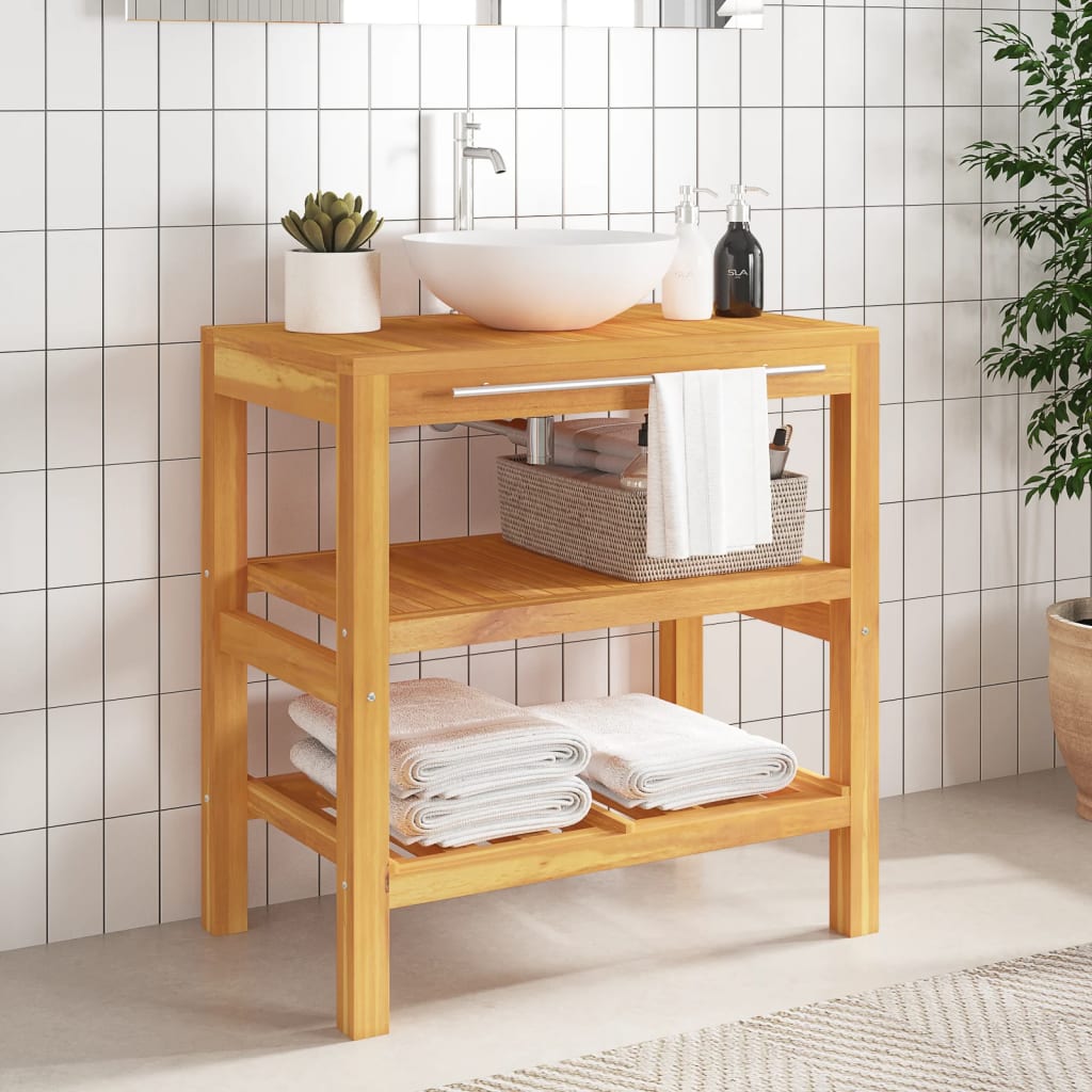 NNEVL Bathroom Vanity Cabinet with 2 Shelves 74x45x75 cm Solid Wood