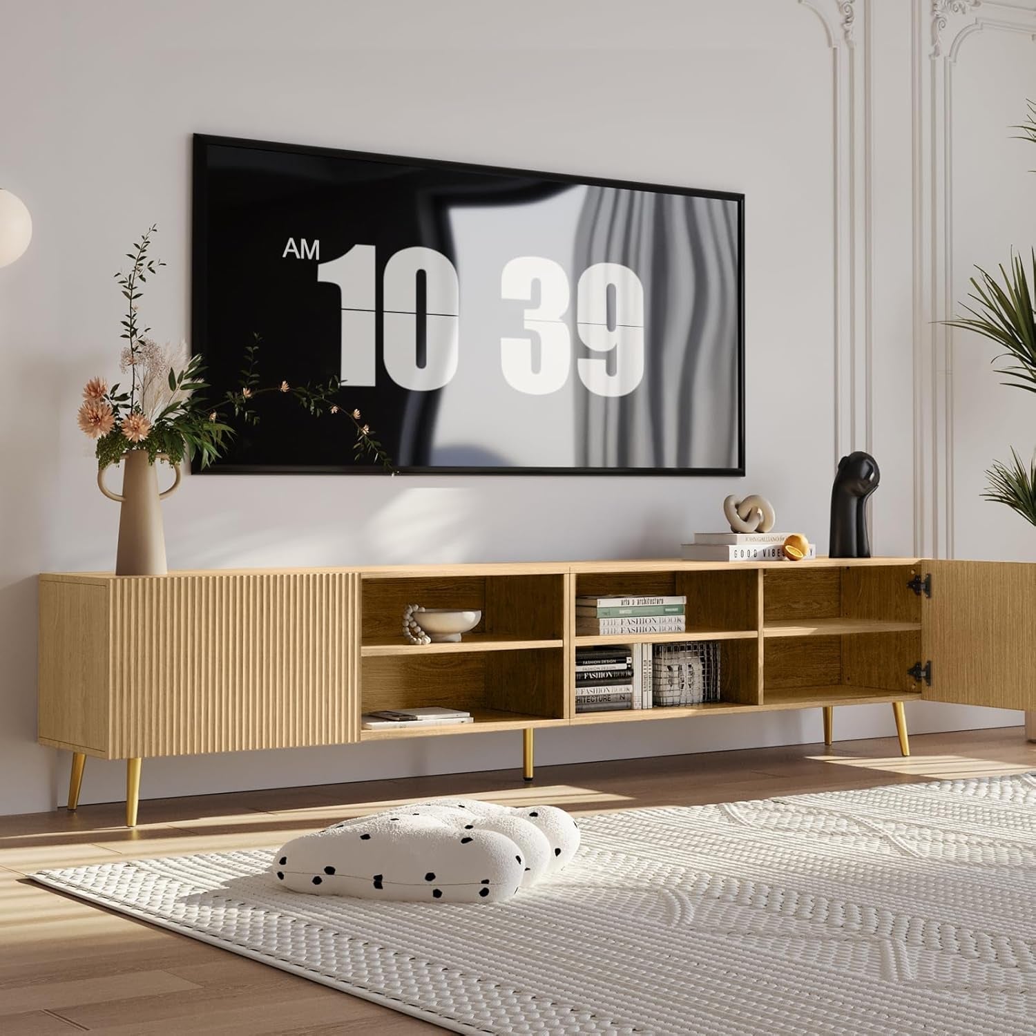 Eighty Six Inch TV Stand With Fluted Doors Entertainment Center