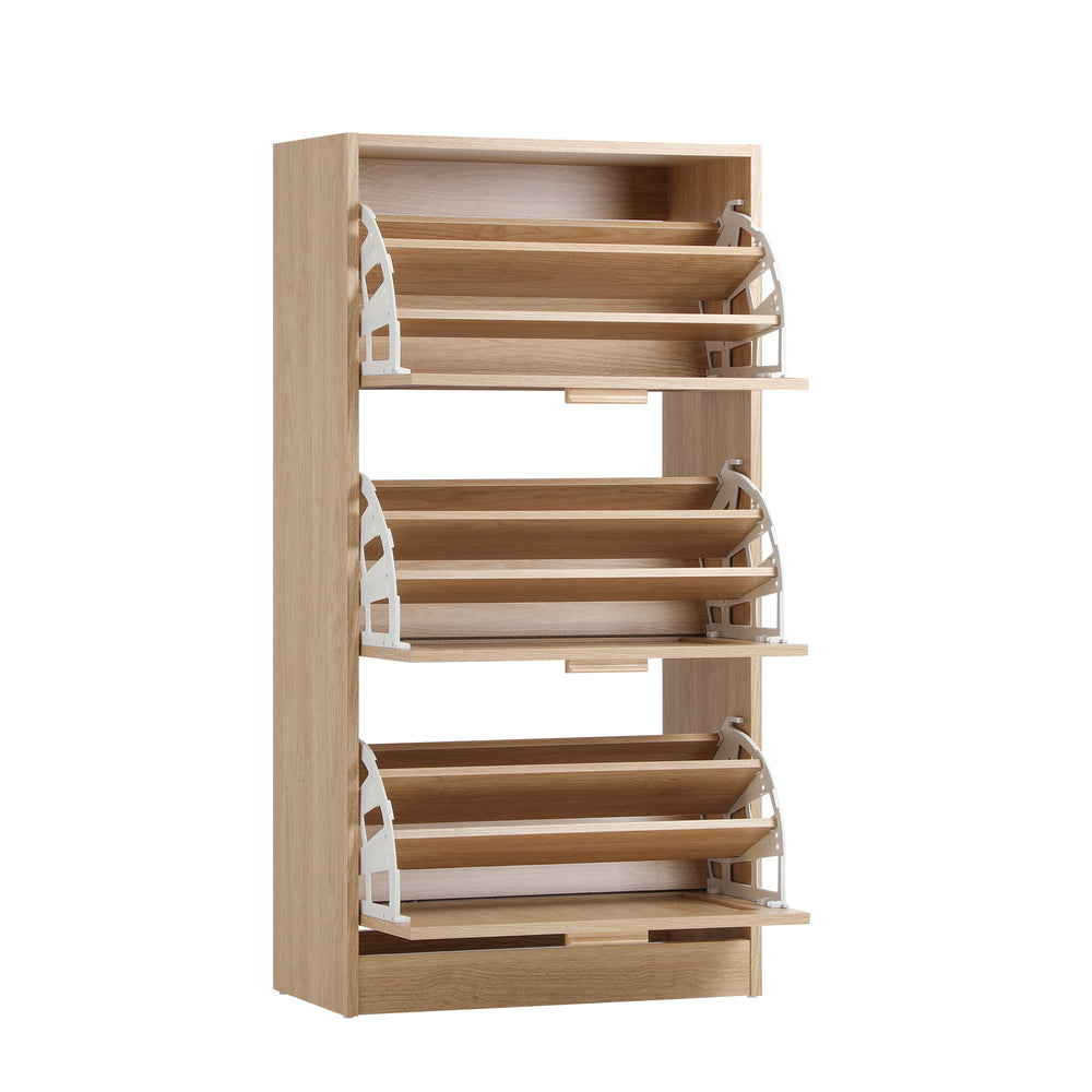 NNEED Shoe Cabinet 3 Compartment with Rows Rattan Doors