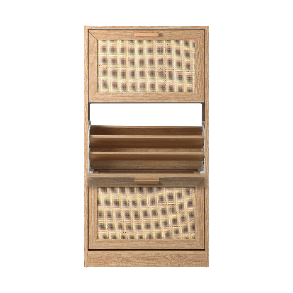 NNEED Shoe Cabinet 3 Compartment with Rows Rattan Doors