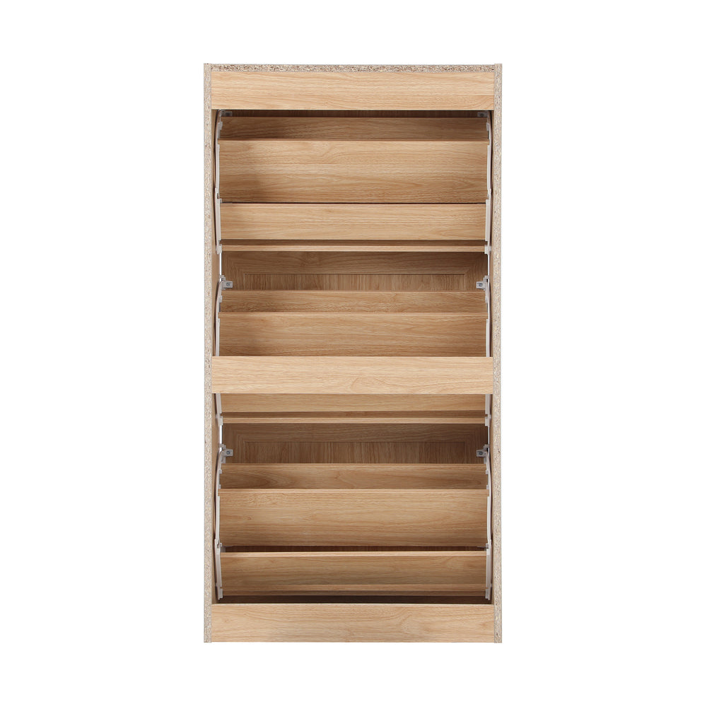 NNEED Shoe Cabinet 3 Compartment with Rows Rattan Doors