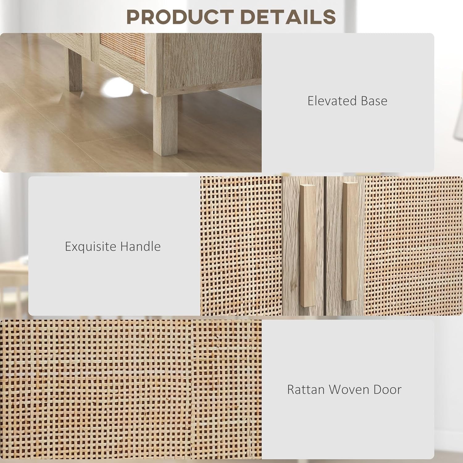 Sideboard Cabinet With Rattan Doors And Adjustable Shelves