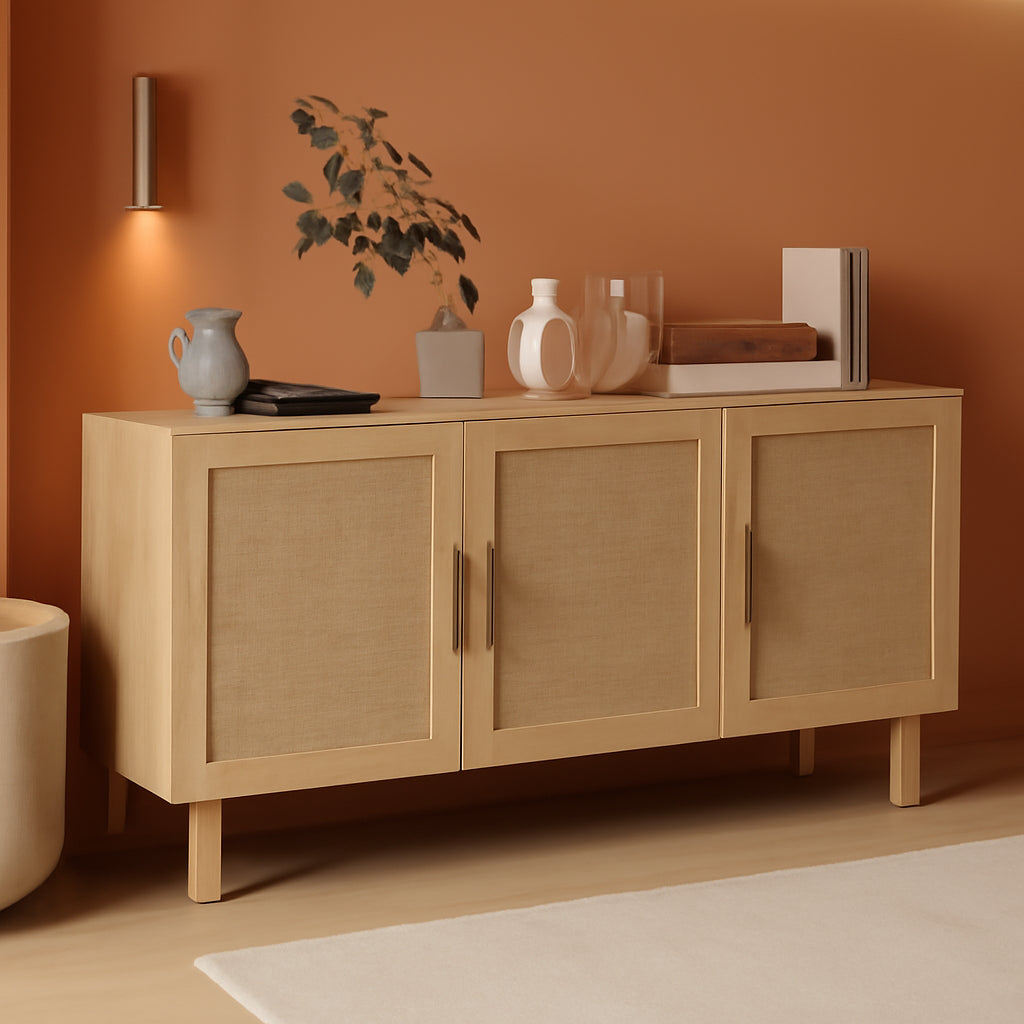 Sideboard Cabinet With Rattan Doors And Adjustable Shelves