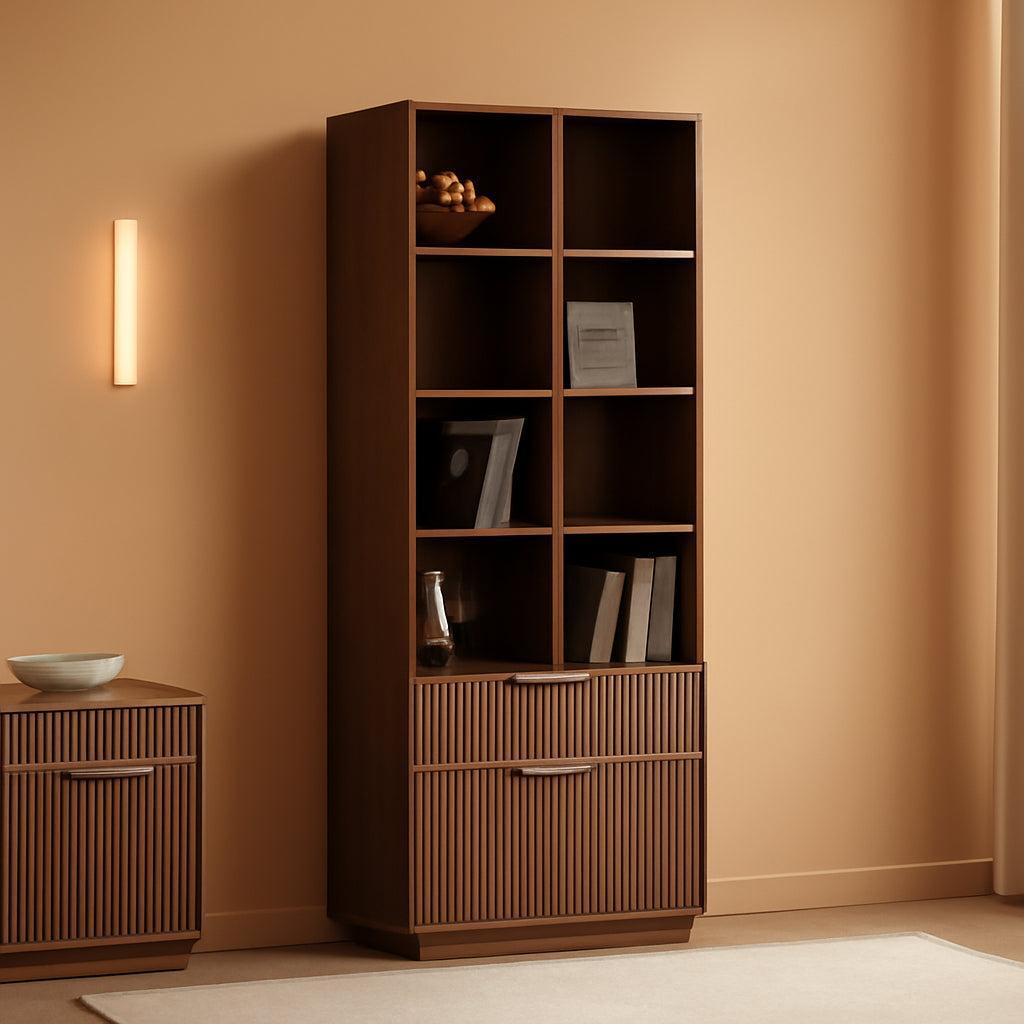 Seventy Three Inch Tall Black Walnut Bookcase With Doors Drawers