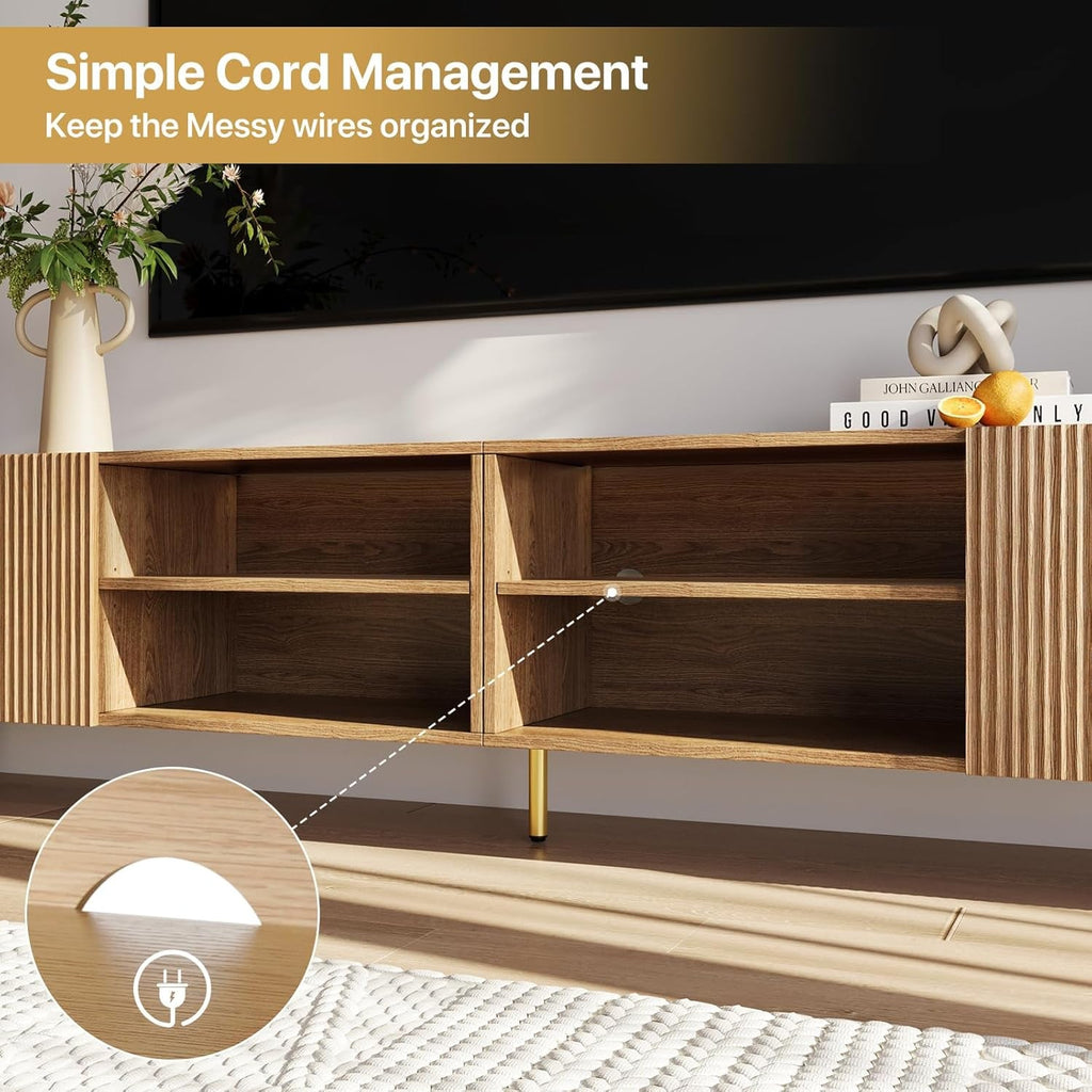 Eighty Six Inch TV Stand With Fluted Doors Entertainment Center