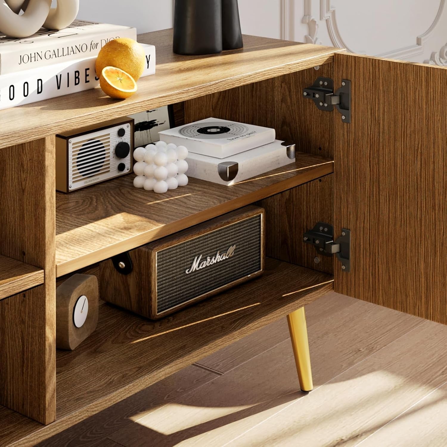 Eighty Six Inch TV Stand With Fluted Doors Entertainment Center