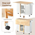 NNECW Drop-Leaf Rolling Kitchen Island with Rubber Wood Top &amp Drawer-White